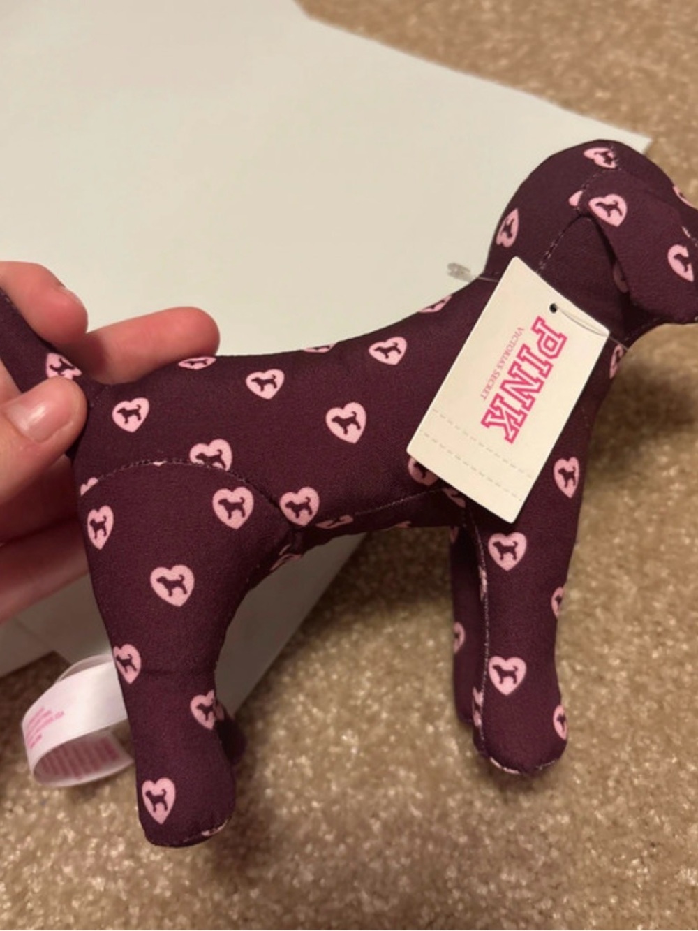 PINK Victoria's Secret Plum Plush Dog Toy with Pink Heart Print